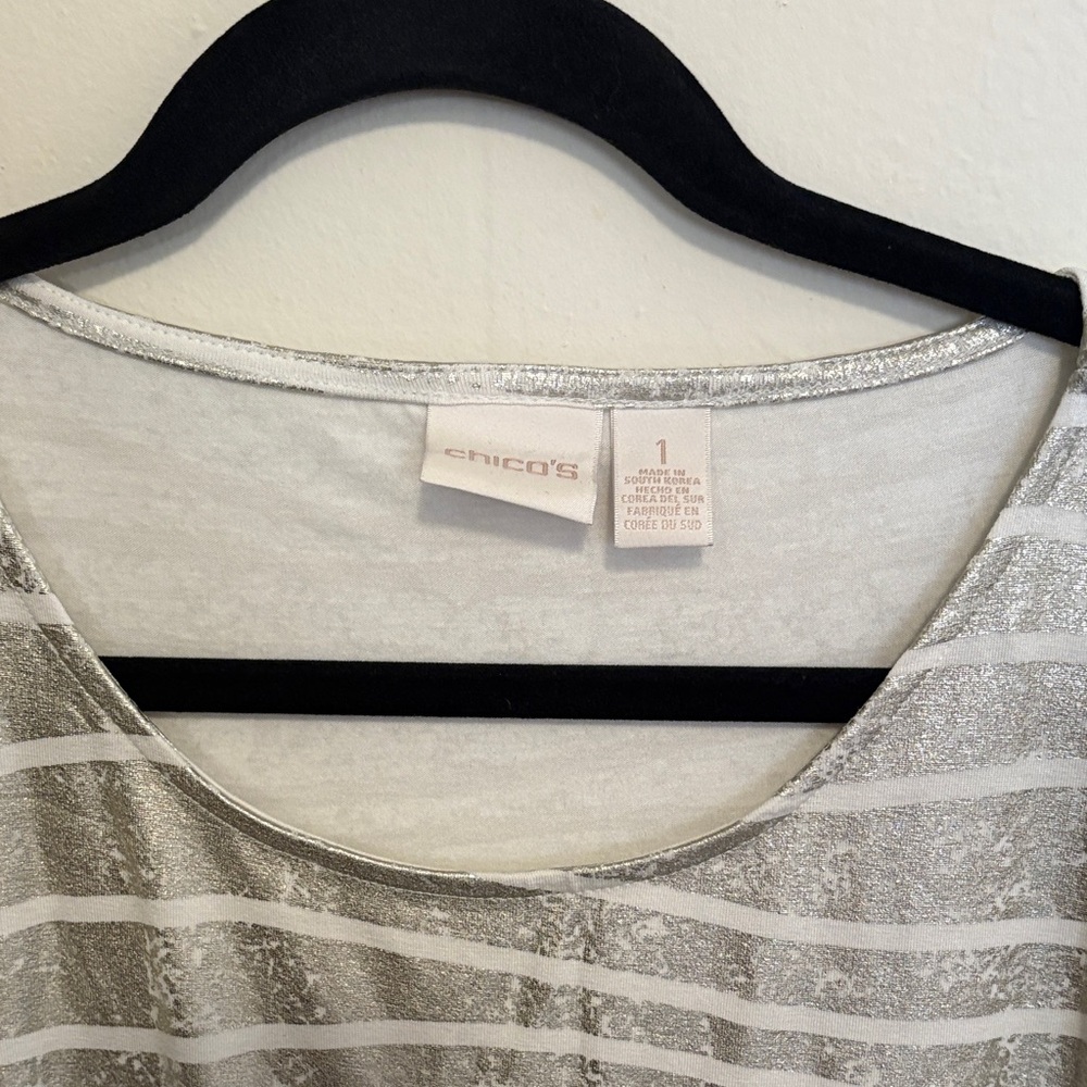 Chico's Silver and White Striped Scoop-Neck Tunic - Picture 2 of 5